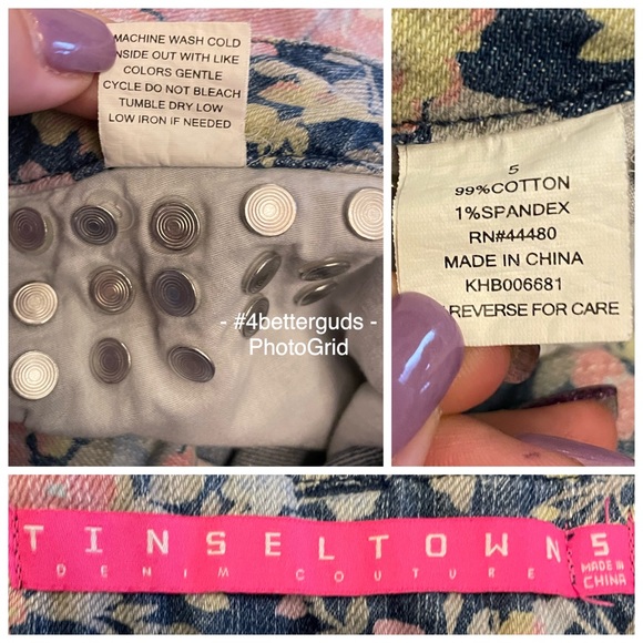 Tinseltown Denim Couture Distressed Floral Shorts Embellished Cooper Accent Sz 5 - Picture 8 of 15